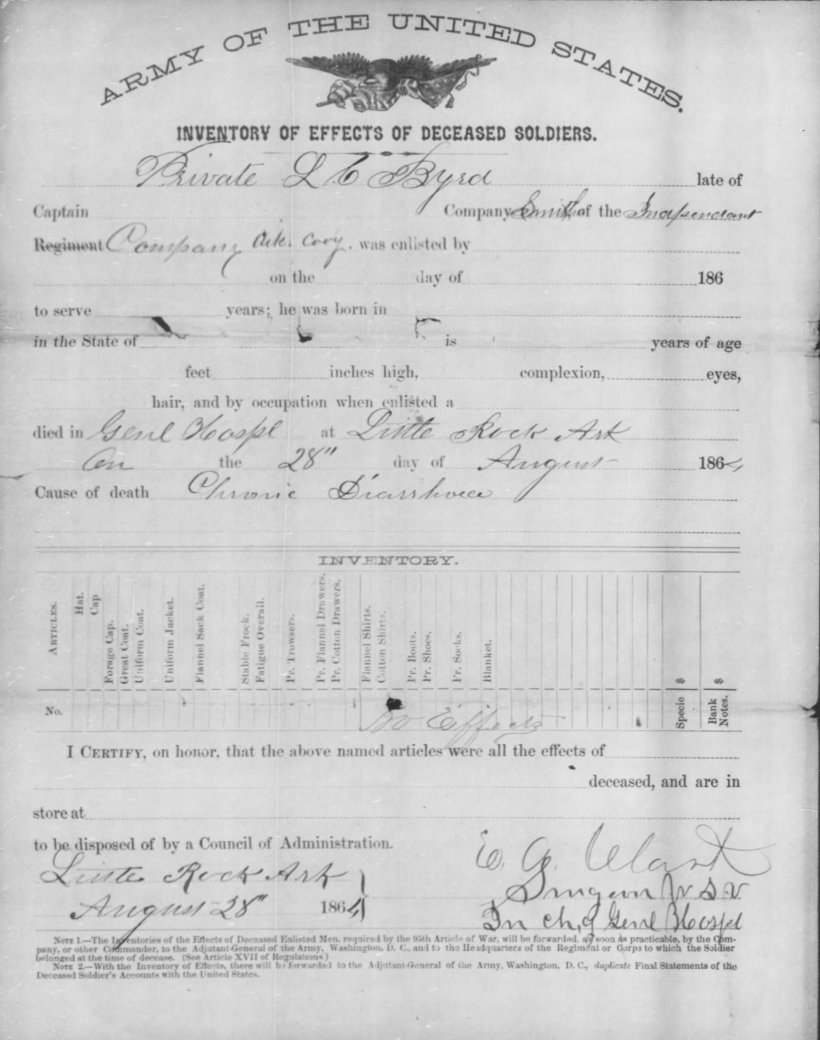 Lawrence C. Byrd, Death Record, Union Service Packet
